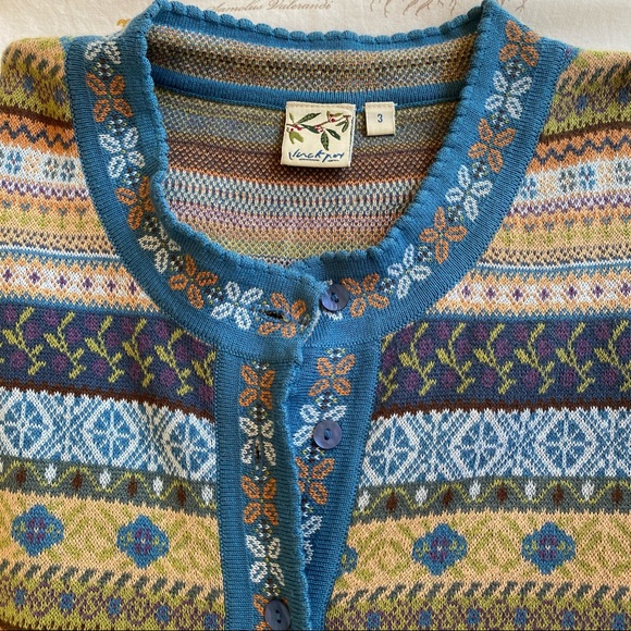 Knit Sweater | Floral Pattern | Stripes - Picture 1 of 3